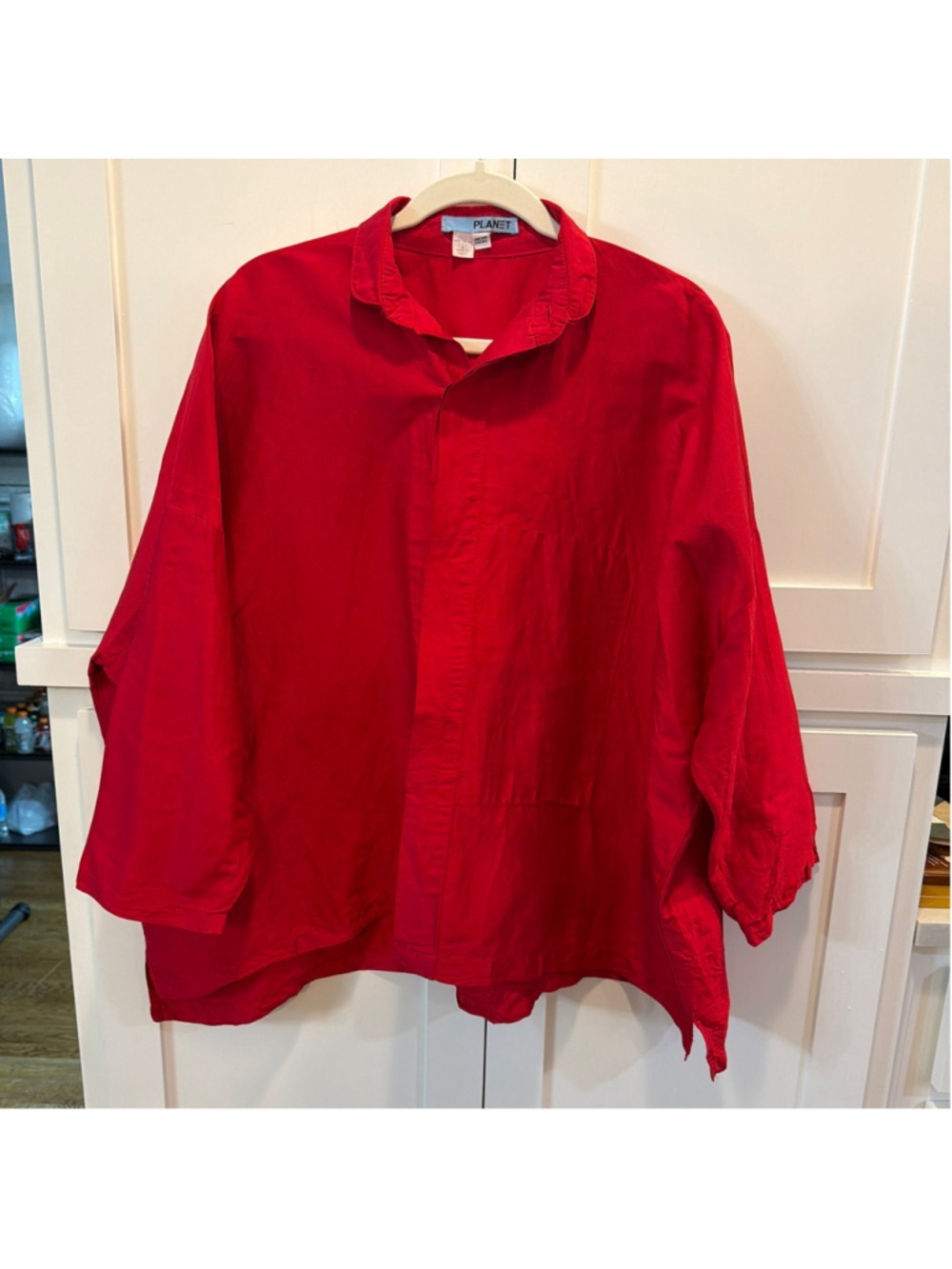 PLANET by Lauren Shedd Red 100% Silk Oversized Boxy Tunic Shirt - One Size